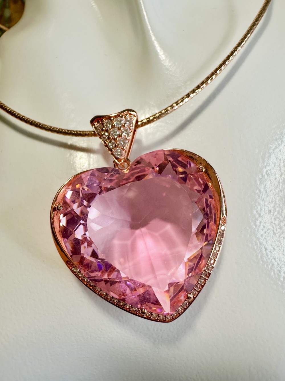 Huge Pink heart pendant necklace
